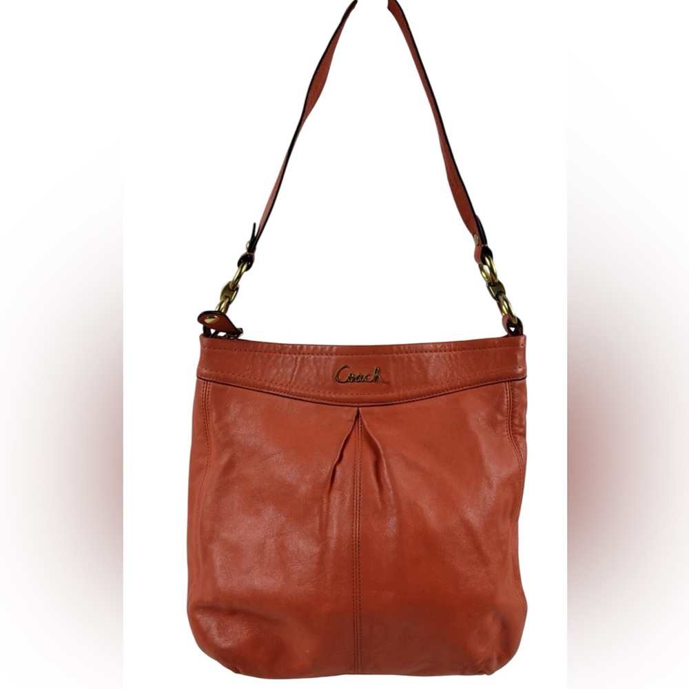 Coach Leather Pleated Shoulder Handbag Purse Coral - Picture 1 of 8